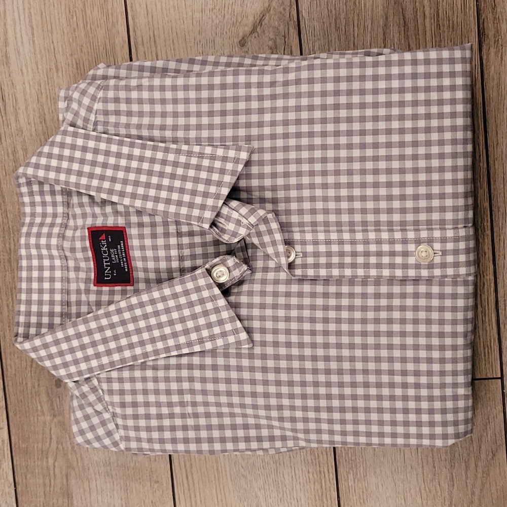 UNTUCKIT White Grey Plaid Cotton Large Slim Fit Mens Long Sleeve Shirt